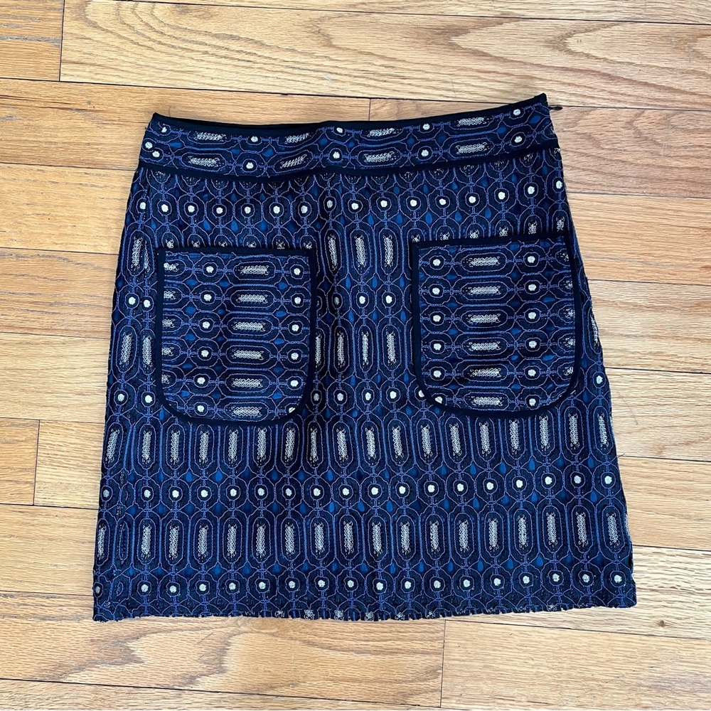 LOFT Navy, Black and Metallic Silver Skirt